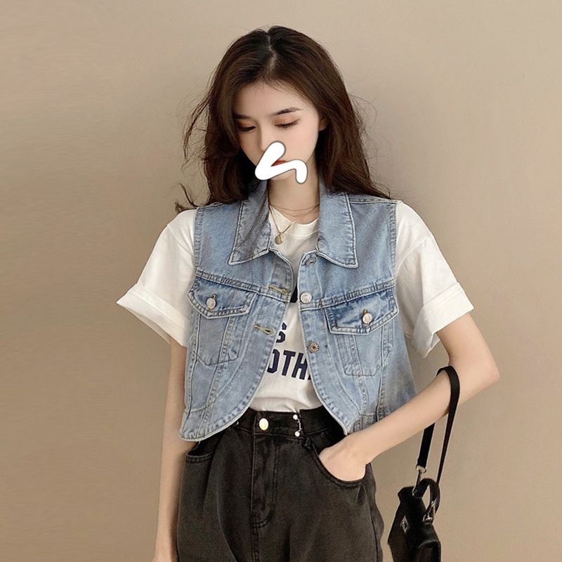 Áo Khoác Denim Không Tay Thiết Kế Mới Thời Trang Mùa Xuân Hè Theo Phong Cách Hàn Quốc Cho Nữ
