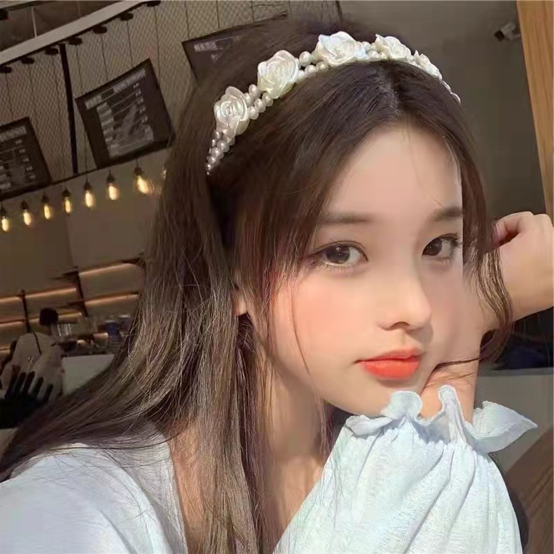 Băng Đô Hai Lớp Đính Hạt Ngọc Trai Hình Bông Hoa Phong Cách Cổ Điển Thời Trang