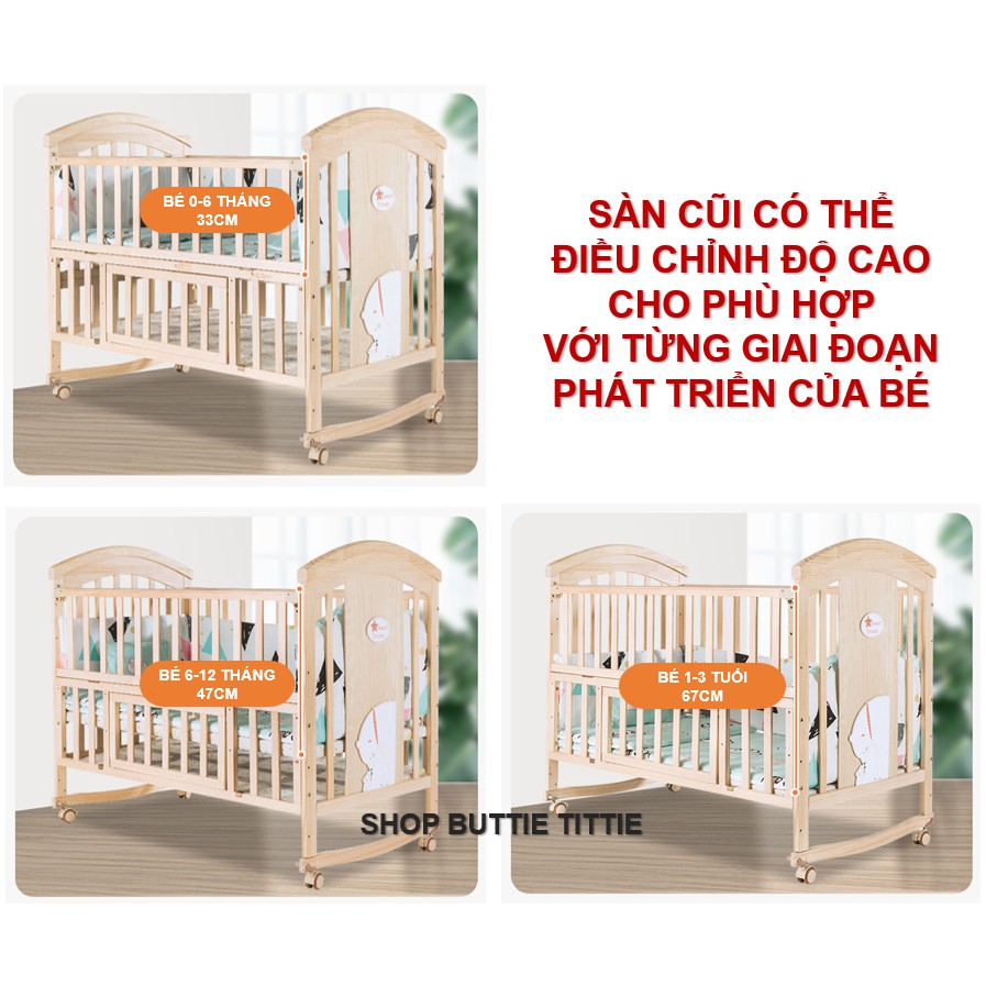 NÔI CŨI ĐA NĂNG GỖ THÔNG KHÔNG SƠN AN TOÀN CHO BÉ (hàng order nước ngoài, 12-15 ngày giao hàng)