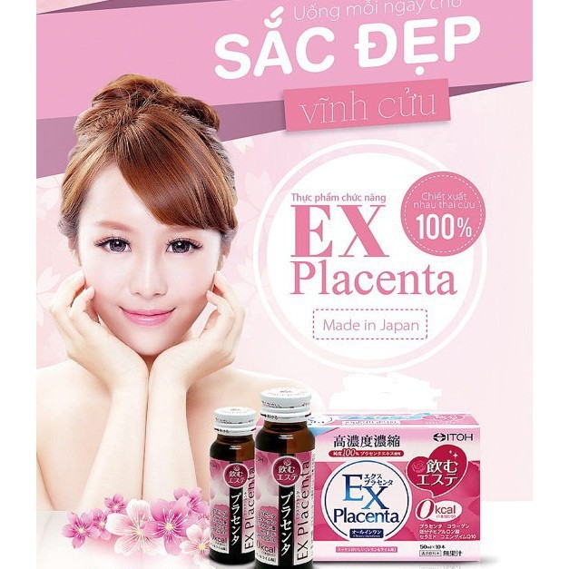 Collagen EX Placenta 1 hộp 10 lọ x 50ml Nước uống dưỡng làn da mịn màng bổ sung collagen nhật bản