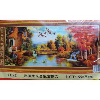 Tranh thêu chữ thập Ngôi nhà ven sông H1911