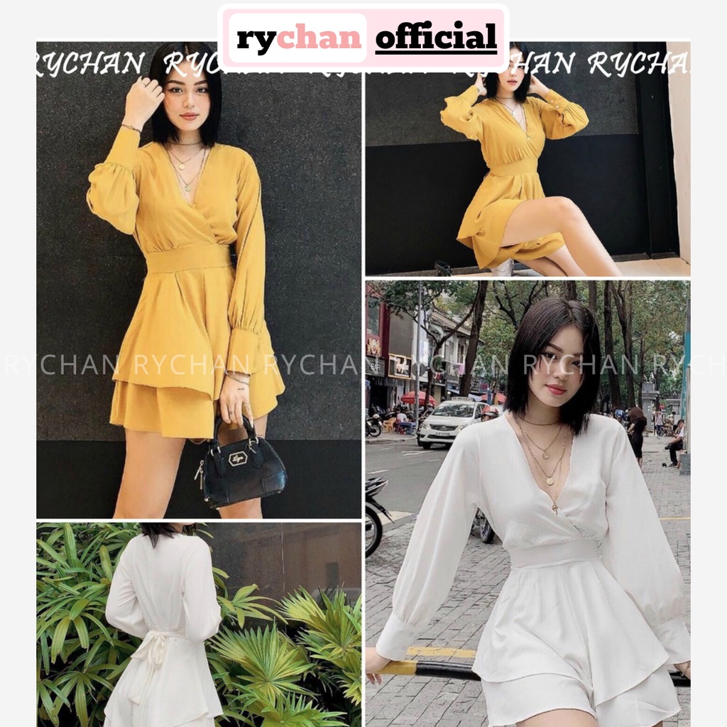 Jumpsuit Tay Dài Đắp Chéo Cột Eo 2 Màu - JU299