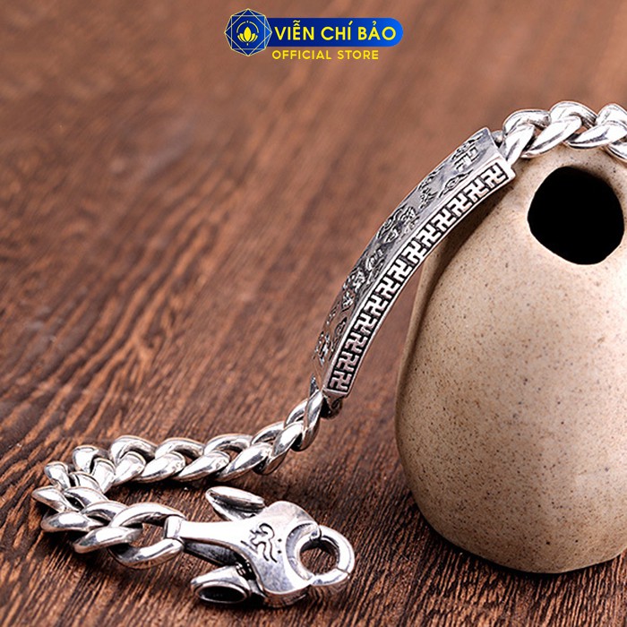 Lắc tay bạc nam khắc Lục Tự Đại Minh Chân Ngôn chữ Vạn chất liệu bạc Thái 925 thương hiệu Viễn Chí Bảo L100638
