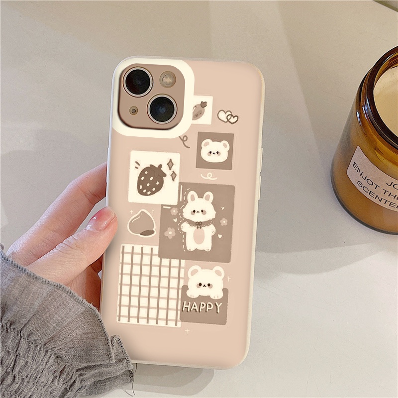 Ốp lưng iphone gấu thỏ trắng Happy mềm viền vuông đẹp cho iPhone 13 12 11 Pro Max 7/7Plus/8/8Plus/X/Xs/Xs Max/11/11pro