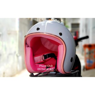 Nón bảo hiểm 3/4 NTMax màu trắng lót hồng dễ thương