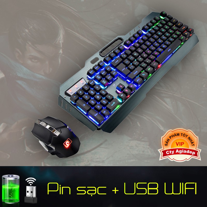 Bộ Bàn Phím + Chuột game Wireless Siêu xịn có Pin Sạc và Ánh sáng - TechDragon