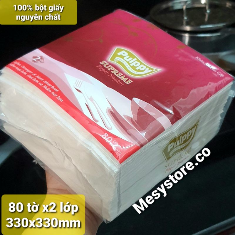 Khăn Giấy Vuông Pulppy Khăn Ăn Cao Cấp Supreme Paper Napkin Thật Dai Và Mềm Mại(Đỏ)