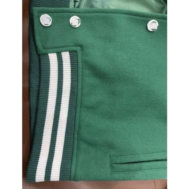 ⚡️⚡️Áo Khoác Louis Vuitton × Virgil Abloh FW21 Green Varsity Leather Jacket, Áo varsity jacket LV