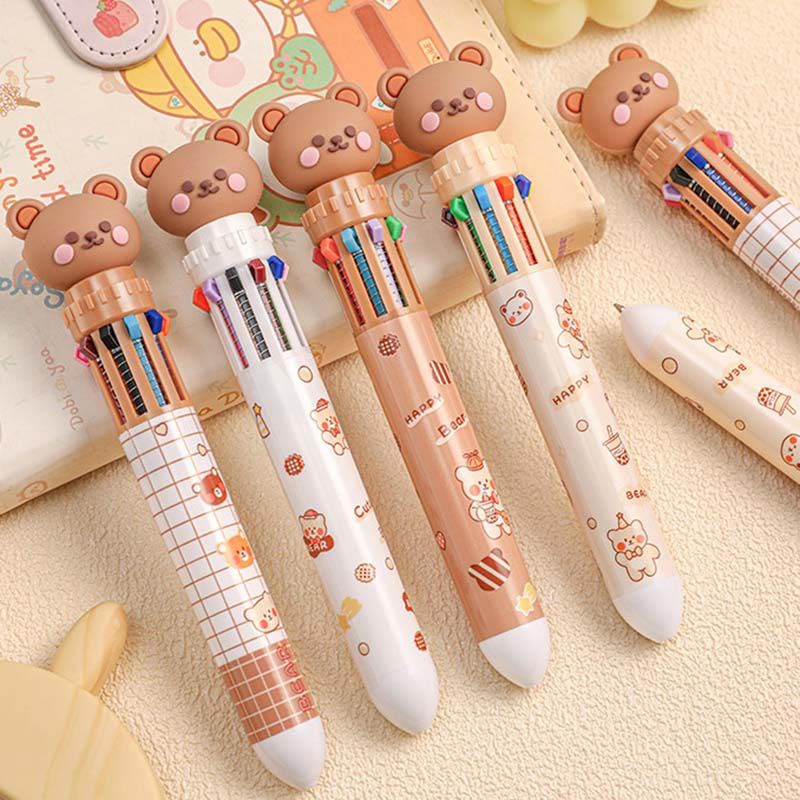 Bút bi bấm 10 màu hình gấu nâu, tiểu hổ cute
