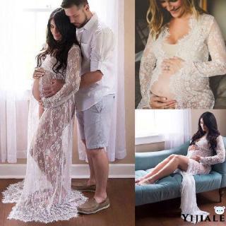 Đầm maxi cổ chữ V phối ren làm đạo cụ chụp ảnh thời trang dành cho mẹ bầu