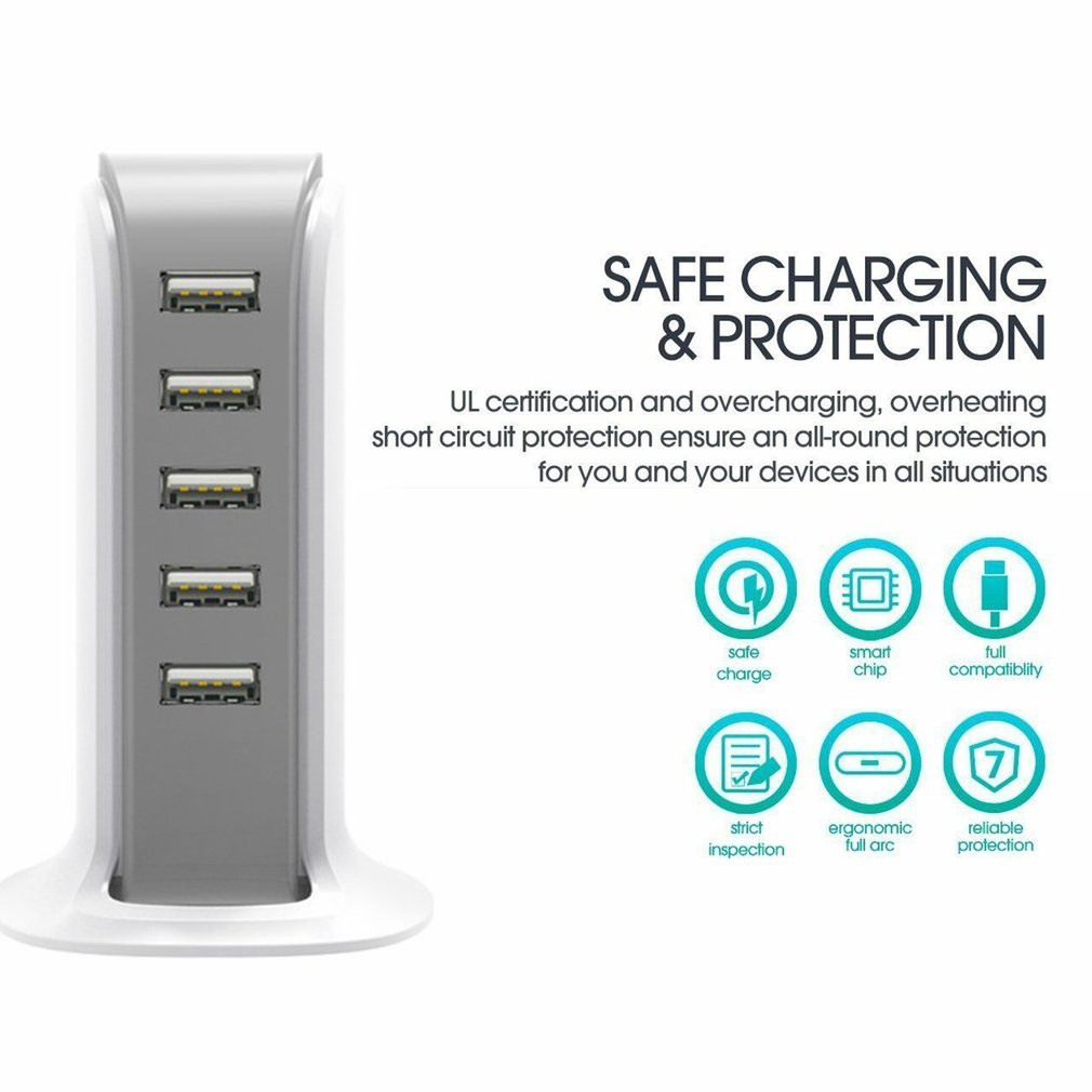 [HT11]5 Port USB Charger Rapid Charging Station Desktop Travel Hub USB Splitter