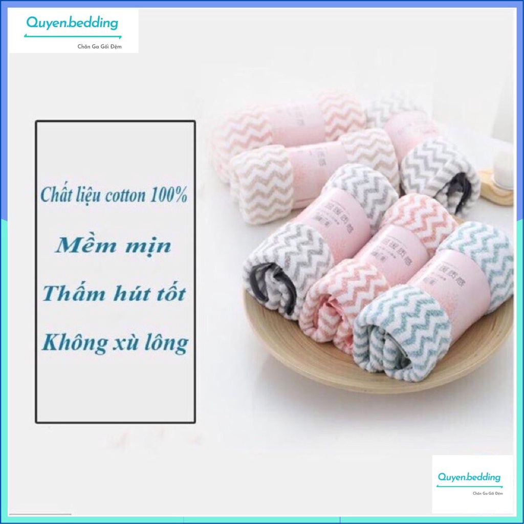 Khăn Mặt Lông Cừu Xuất Hàn Vân Kẻ Sọc Chất Liệu Vải Bông mềm Mịn Siêu Hút Nước Không Xù Lông Không Phai Màu KT 30x 50 cm