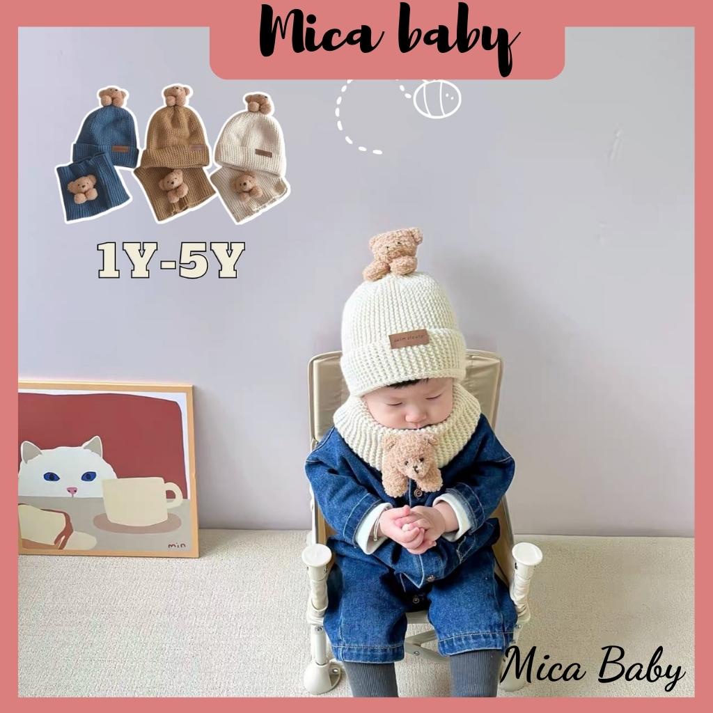 Set mũ + khăn gấu bông ấm áp, xinh xắn cho bé từ 1-5 tuổi Mica baby ML40