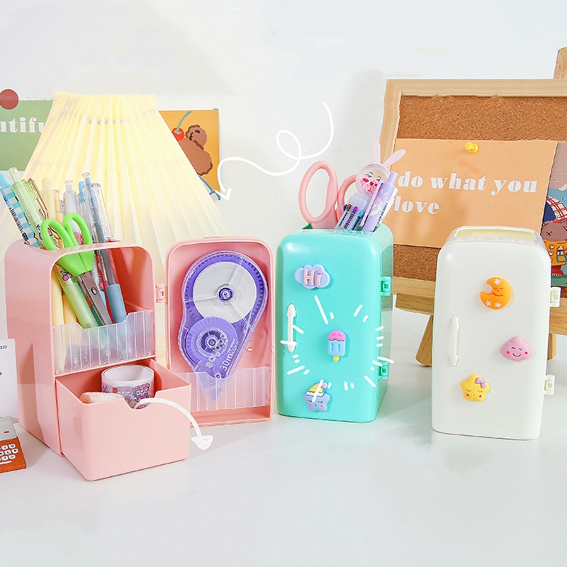1 Hộp Đựng Bút Để Bàn Bằng Nhựa Sức Chứa Lớn Đa Năng Dễ Thương Sắp Xếp Gọn Gàng DIY