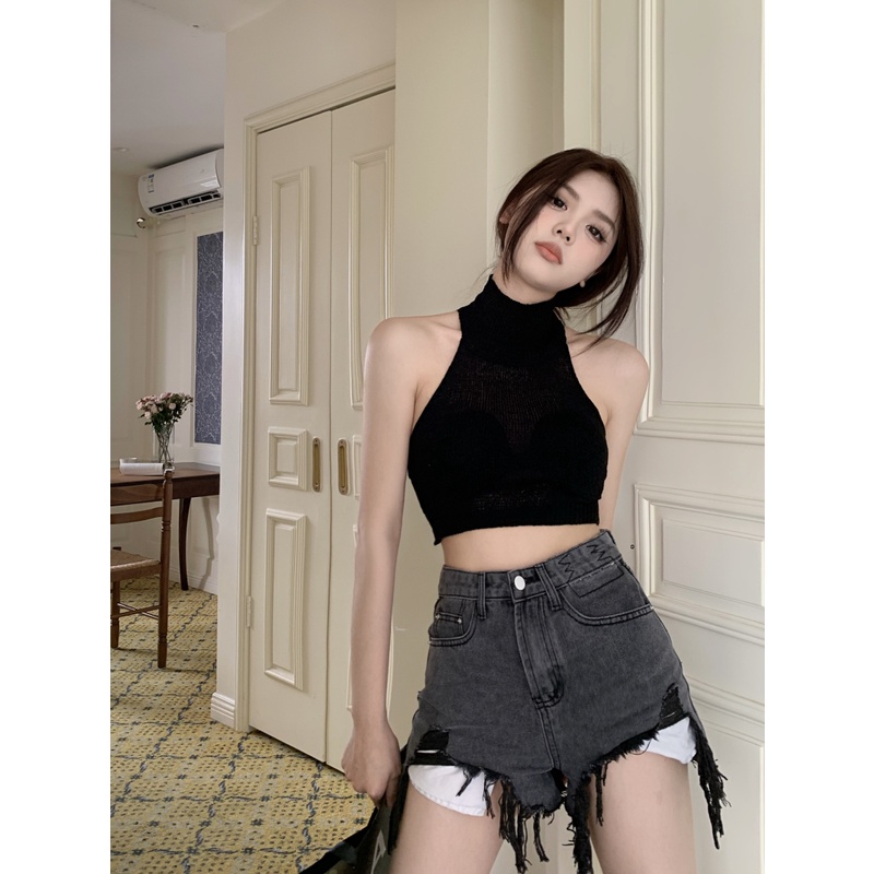 Áo Thun Cổ Tròn Hở Lưng Phong Cách Hàn Quốc Quyến Rũ Thời Trang Cho Nữ