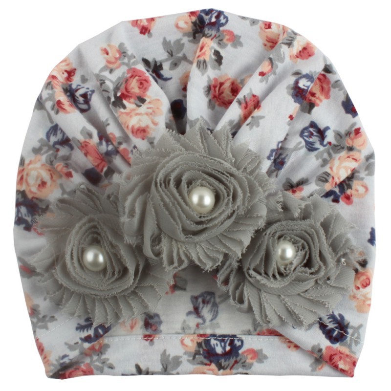 Mũ trùm đầu đính hoa và ngọc trai đáng yêu cho bé gái