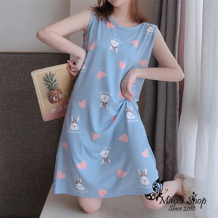 Váy Ngủ Đầm Ngủ Mặc Nhà Cotton Dáng Suông Sát Nách Minxu Shop - Mềm, Nhẹ - Thoải Mái - Phong Cách Hàn Quốc (Mã ST)