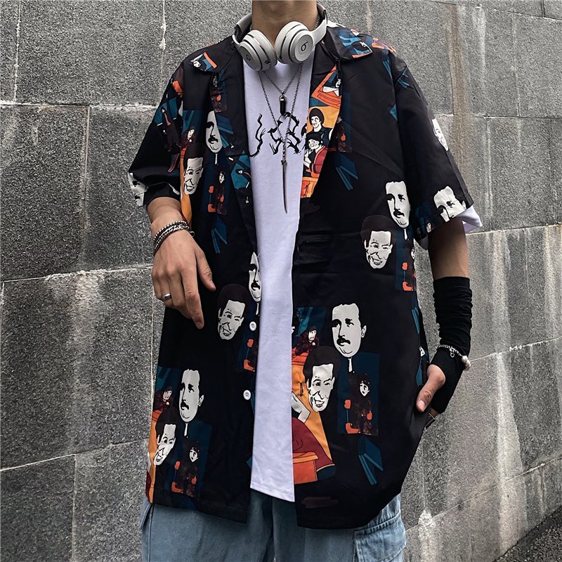 Áo sơ mi nam ngắn tay form rộng họa tiết nổi bật | BigBuy360 - bigbuy360.vn