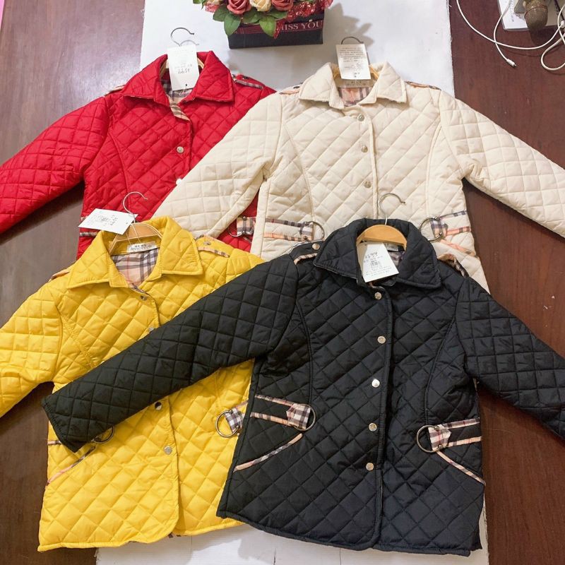 A682 Áo phao trần trám nữ, áo phao dáng ngắn trần trám thiết kế cổ đức, cúc bấm, phối kẻ bbr thời trang | BigBuy360 - bigbuy360.vn