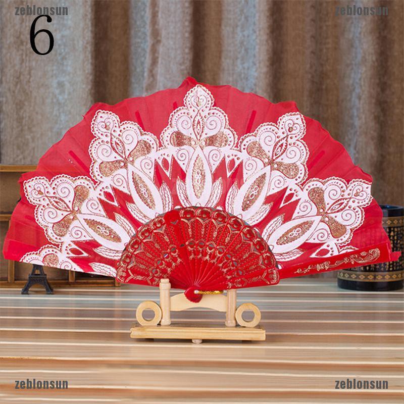 sun.vn 1 quạt xếp bằng vải với họa tiết hoa in và ren làm từ polyester theo 7 phong cách ☀#