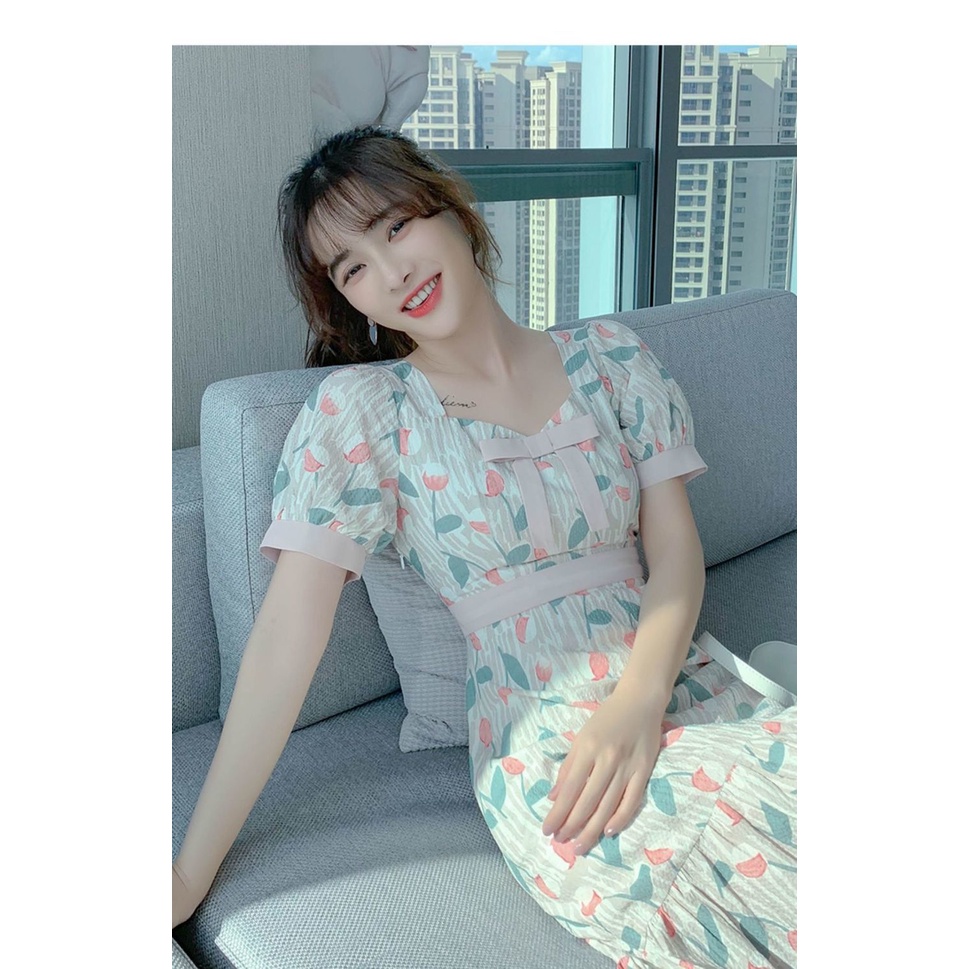 Đầm chiffon In Hoa Phong Cách Pháp Thời Trang Cho Nữ