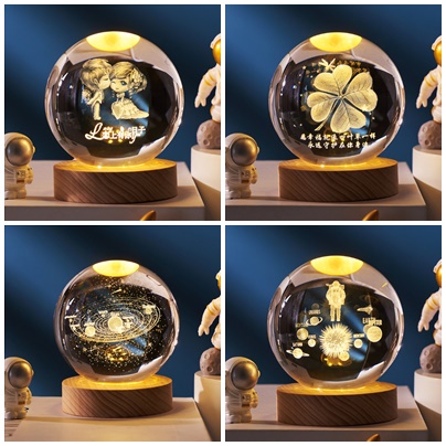 Quả Cầu 3D Pha Lê Phát Sáng, Đèn Led USB, Đường Kính 8cm, Decor Trang Trí, Quà Tặng Ngày Lễ Đặc Biệt