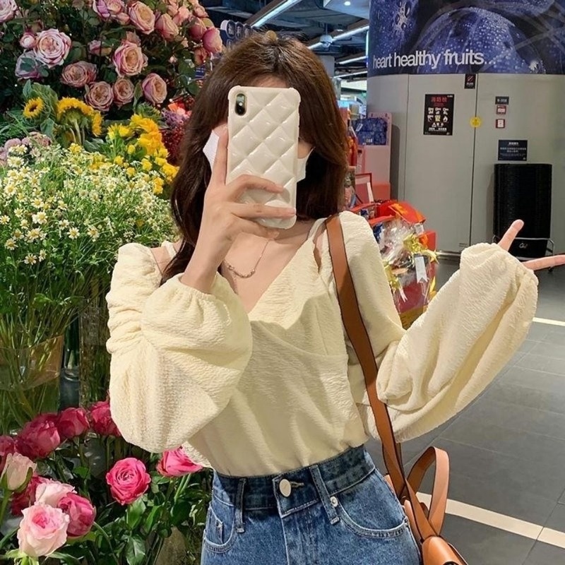 Áo Sơ Mi Tay Dài Trễ Vai Thời Trang Xuân Thu Cho Nữ