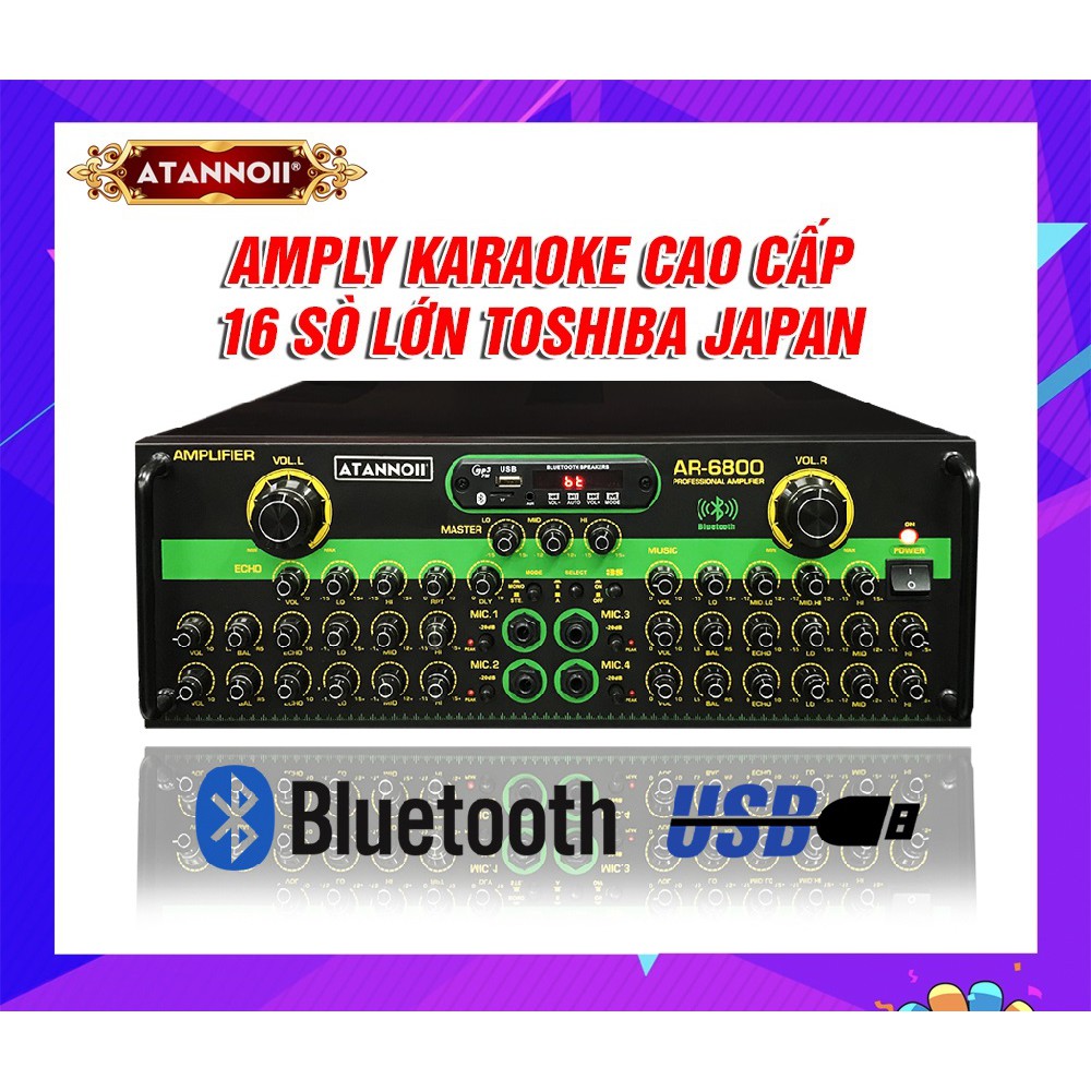 [FreeShip] Amply Bluetooth 16 sò lớn Toshiba.Japan - Ampli Karaoke Gia Đình ATANNOII AR-6800 Biến áp dây đồng lớn