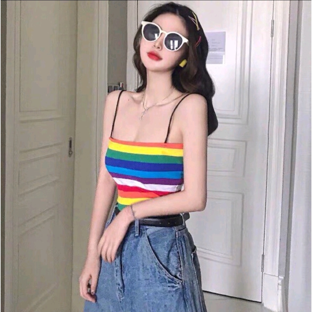 Áo croptop 2 dây cầu vồng ôm body - 732