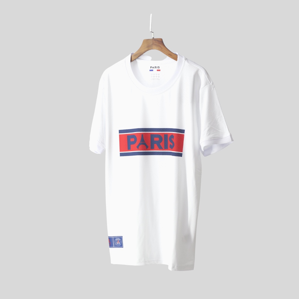 Bộ quần áo thể thao nam PSG màu trắng - áo quần đá bóng chuẩn form vải lỗ thoáng ngắn tay form âu Leauguestore
