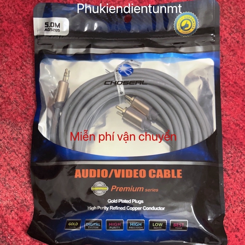 DÂY CÁP ÂM THANH RẮC  3.5 RA 2AV MÀU GHI CAO CẤP CHÍNH HÃNG CHOSEAL