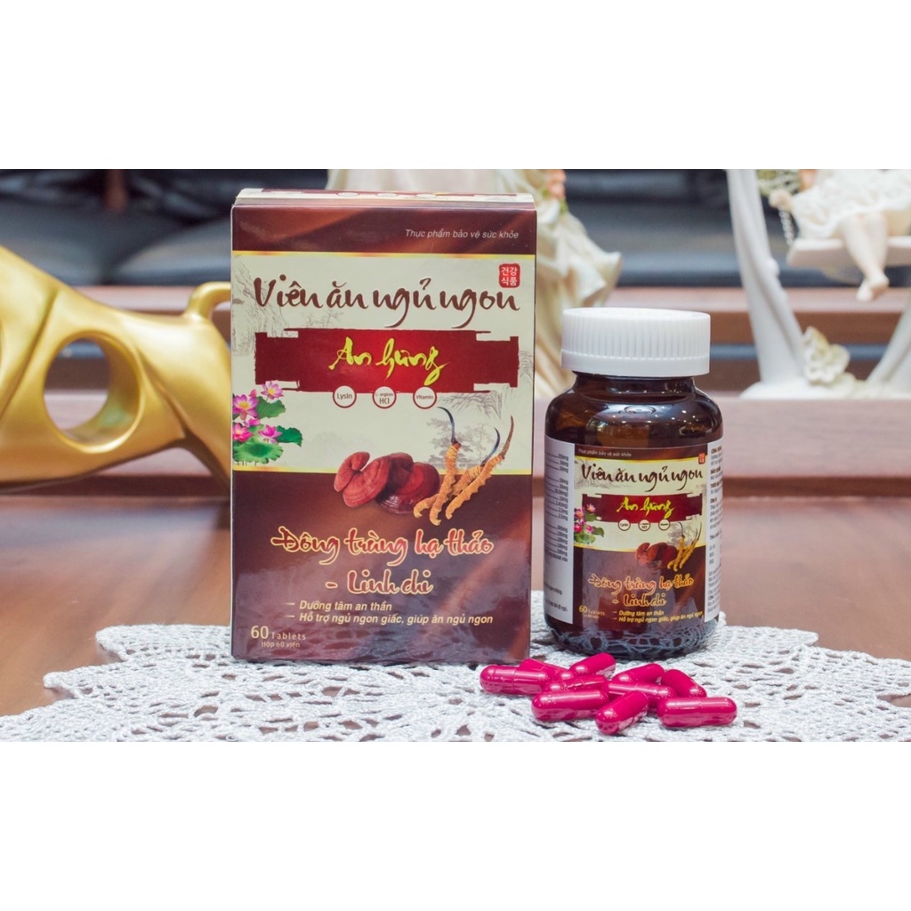 Viên Ăn Ngủ Ngon An Hưng chứa đông trùng hạ thảo, linh chi dưỡng tâm an thần - Hộp 60 viên