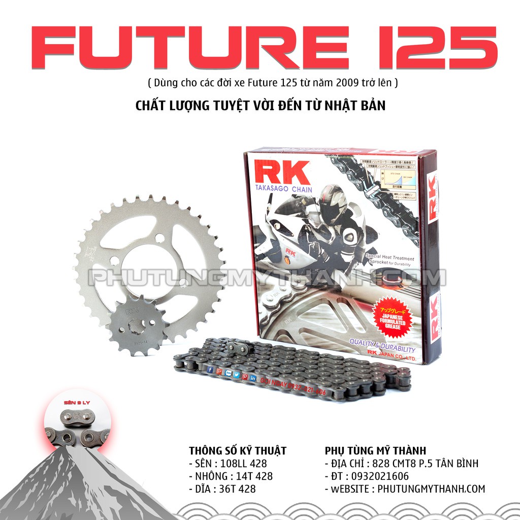 ❀﹍Nhông sên dĩa RK xe Future 125 thương hiệu Nhật Bản