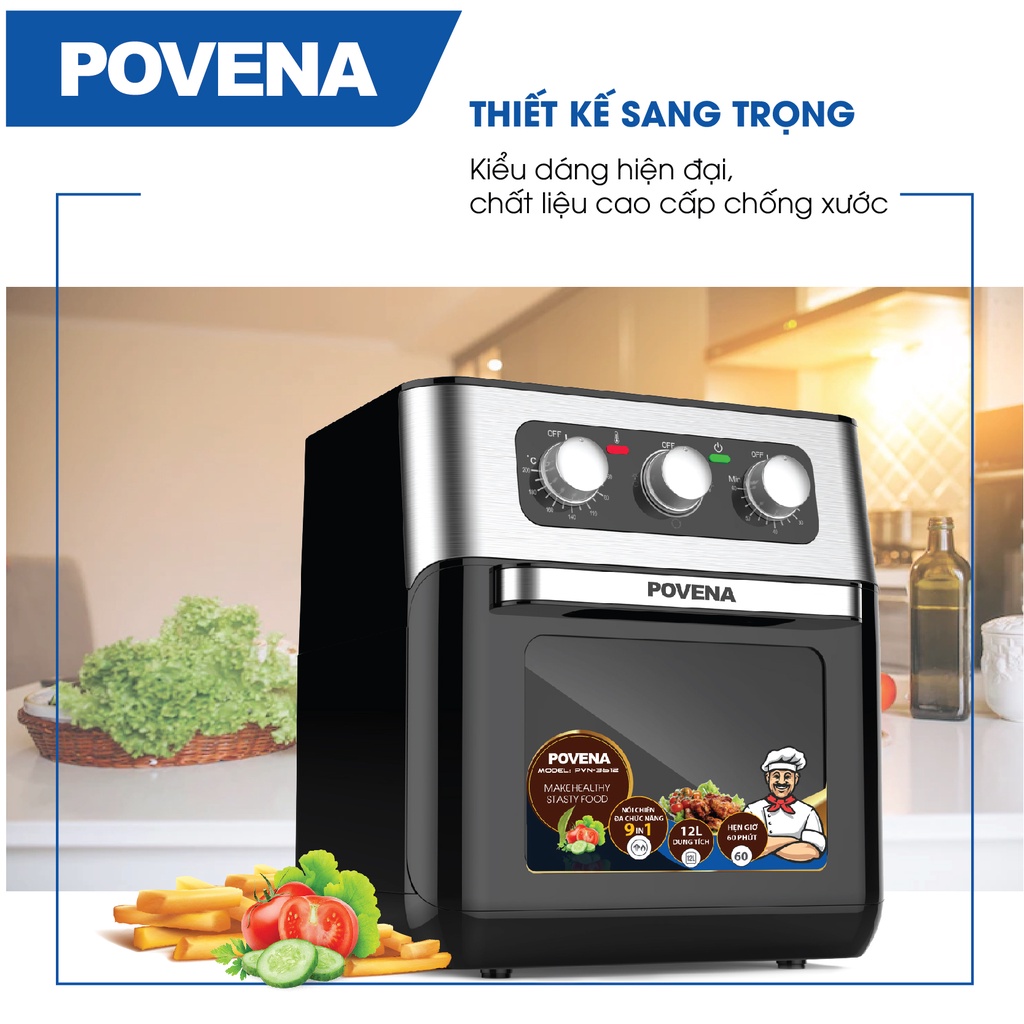 [Mã BMBAU300 giảm 10% đơn 499K] Nồi Chiên Không Dầu POVENA 12L 1800W PVN-3612