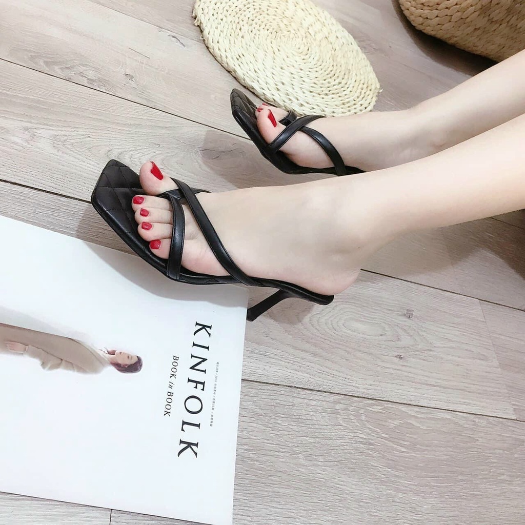Guốc Nữ Xỏ Ngón - Dép Cao Gót Mũi Vuông Đế Nhọn dễ phối đồ, vô cùng điêu đà sang chảnh,đi biển đi chơi đều xinh,Guốc Kẹp