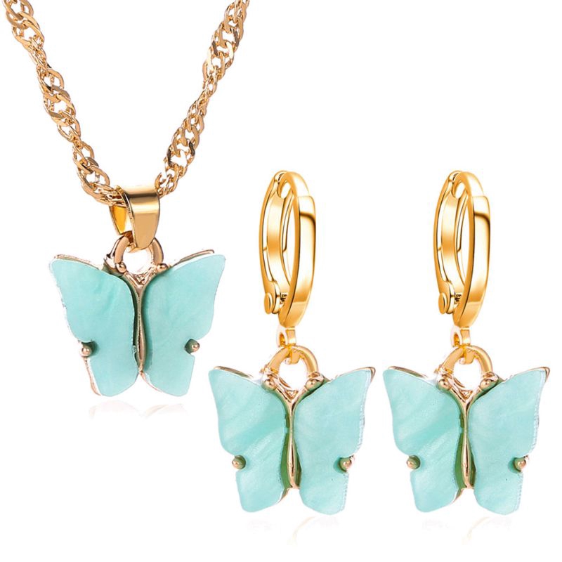 Set Dây Chuyền + Bông Tai Hình Bướm Chất Liệu Acrylic Thời Trang Sang Trọng