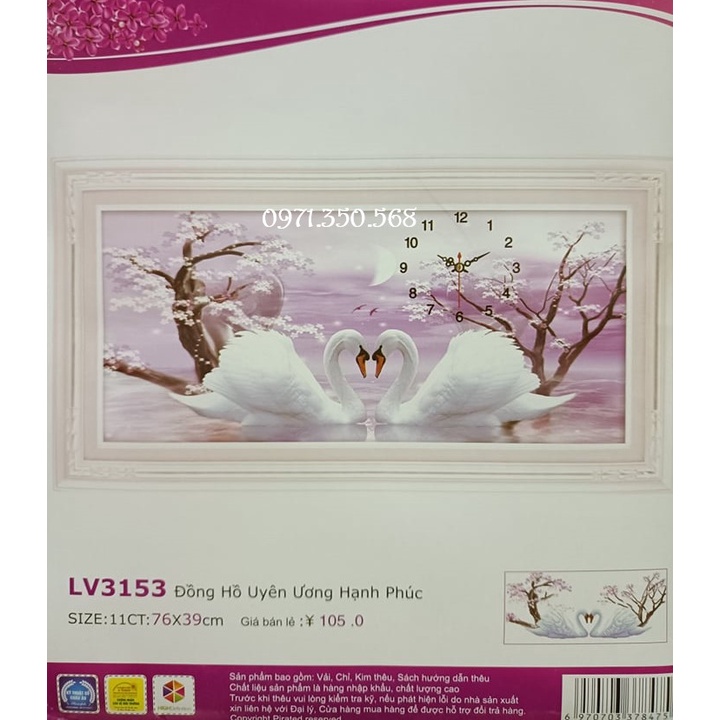 Tranh thêu chữ thập đồng hồ thiên nga LV3153