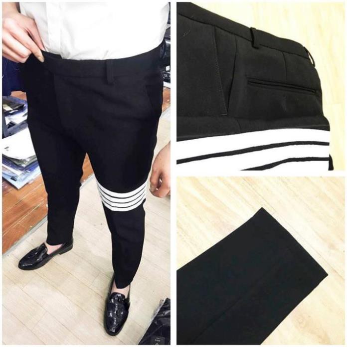 12.12 🌸 SALE 😭XẢ Quần Vải Nam Màu Đen Sọc Trắng Phong Cách Công Sở, Quần âu nam kẻ trắng dáng hàn . . : * 🌸