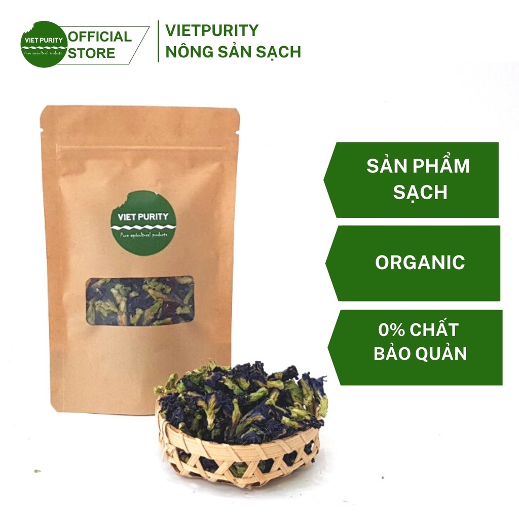 Trà hoa đậu biếc Vietpurity sấy khô 100g - Thảo mộc sạch làm trà, làm màu thực phẩm