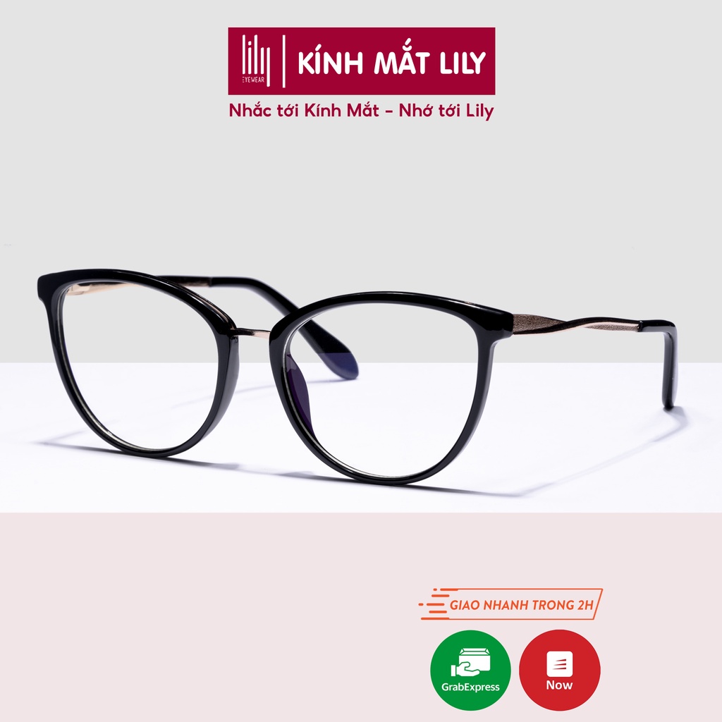 Gọng kính nữ LILYEYEWEAR mắt mèo tròn kim loại phụ kiện thời trang 87005