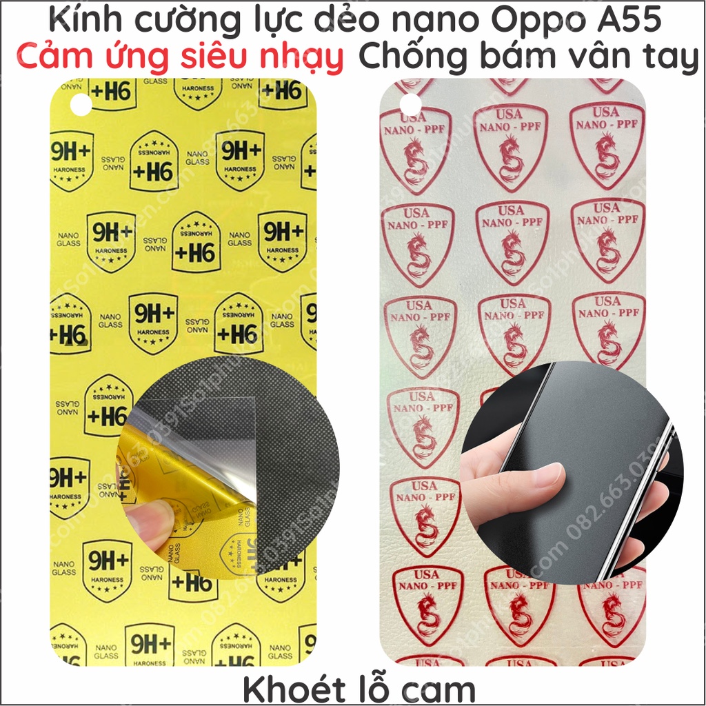 Dán cường lực Oppo A55 4G 5G dẻo nano chuẩn cường lực 9H+, chống vỡ
