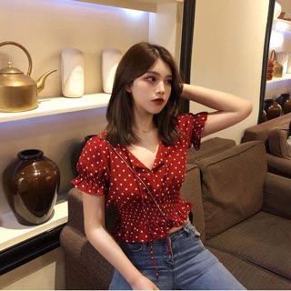 Áo kiểu chấm bi Đỏ