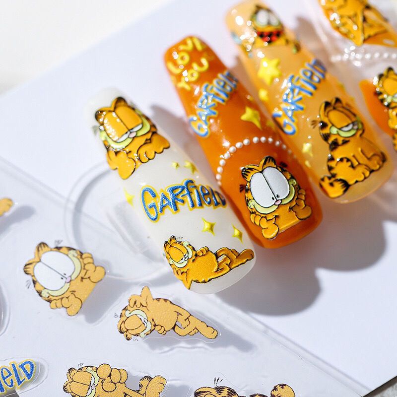 Miếng Dán Trang Trí Móng Tay Họa Tiết Hoạt Hình Mèo Garfield 5d Phong Cách Nhật Bản