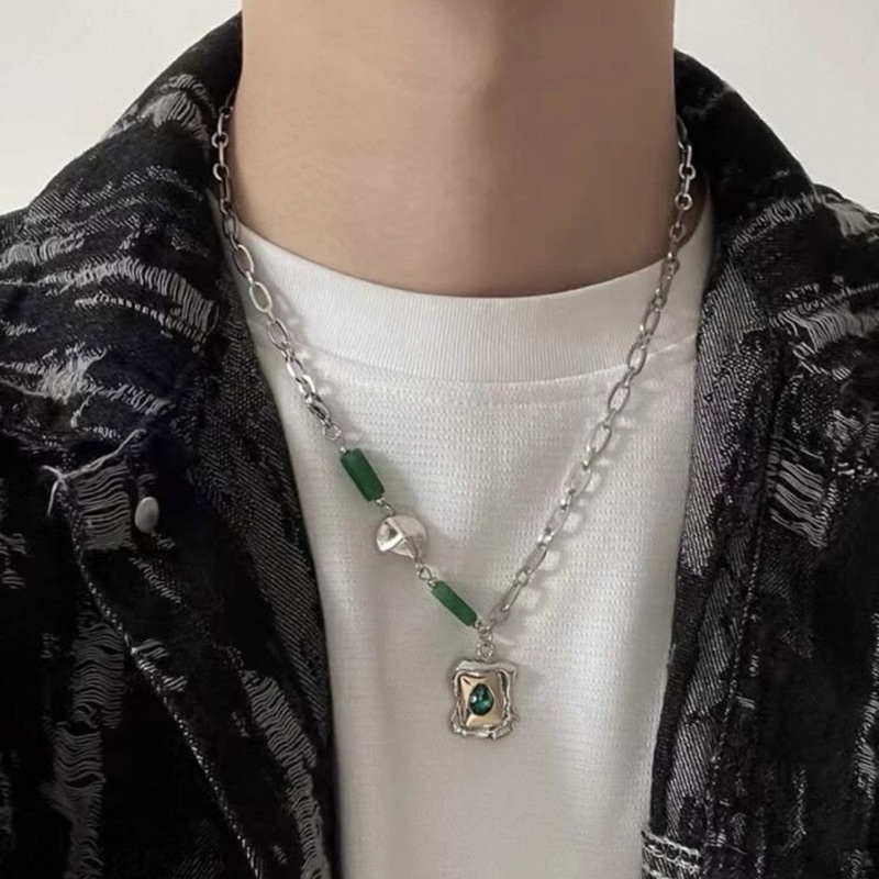 Dây chuyền Nam Nữ Mặt Hình Chữ Nhật Giọt Nước Xanh Lá Bằng Thép Titan Không Gỉ - Vòng Cổ Quyến Rũ Hình Học