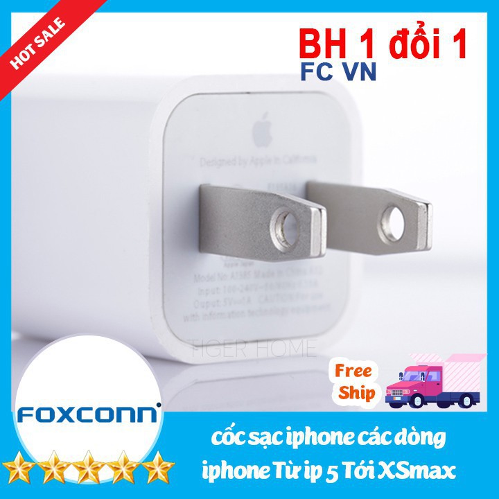 [FREE SHIP] Củ sạc iPhone 5/5s/6/6s/6 Plus/7/7plus/8/8plus/x ZIn Chính hãng Foxcom Bh 1 đổi 1 miễn phí