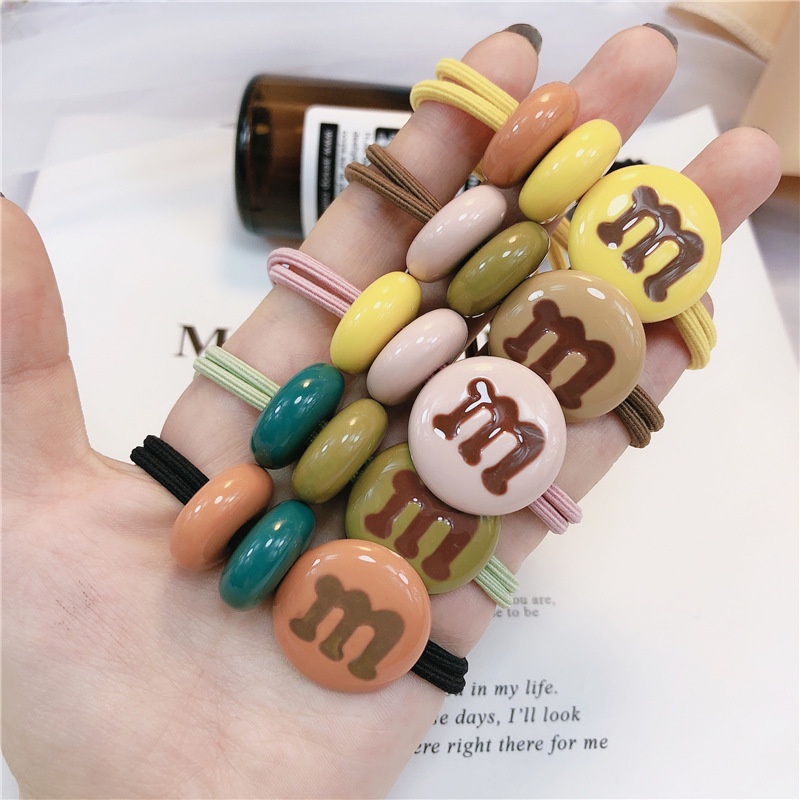 Dây Buộc Tóc Đính Hạt Đậu Và Chữ M Dễ Thương Đơn Giản Phong Cách Hàn Quốc Cho Nữ