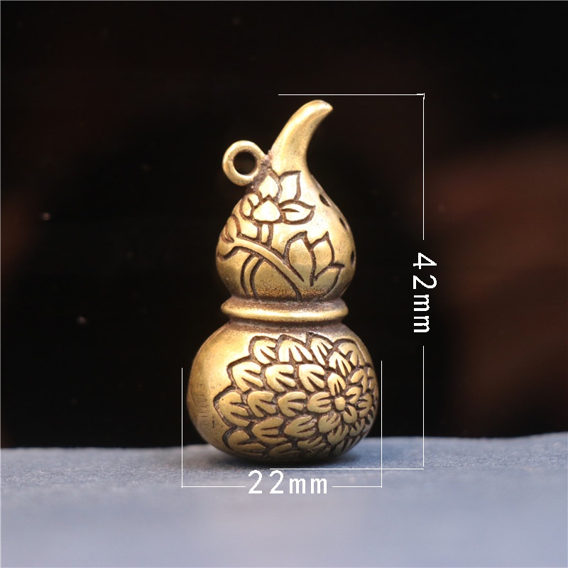 Hồ lô đồng phong thuỷ hoạ tiết hoa sen trang trí móc khoá xe máy ô tô EDC simple