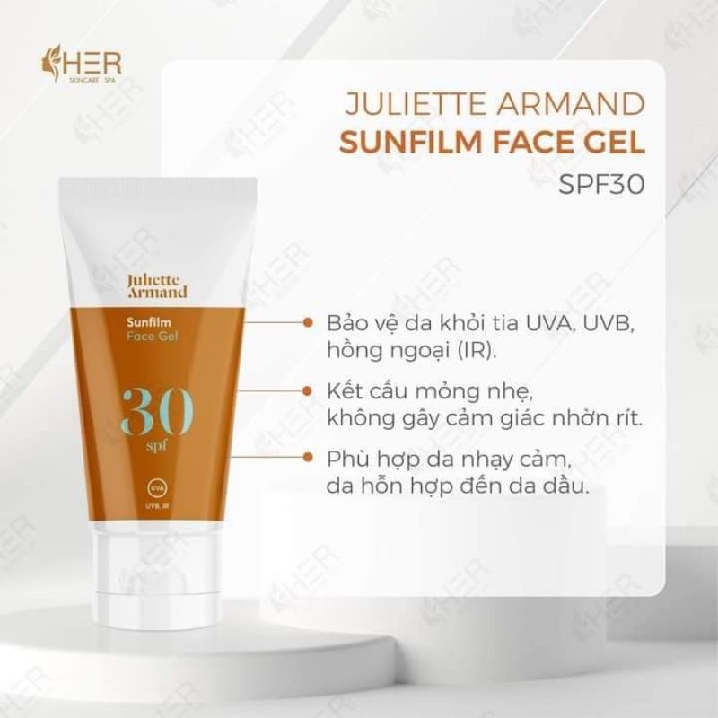 Gel tạo màng chống nắng không bết dính Juliette Armand Sunfilm Face Gel SPF30 55ml