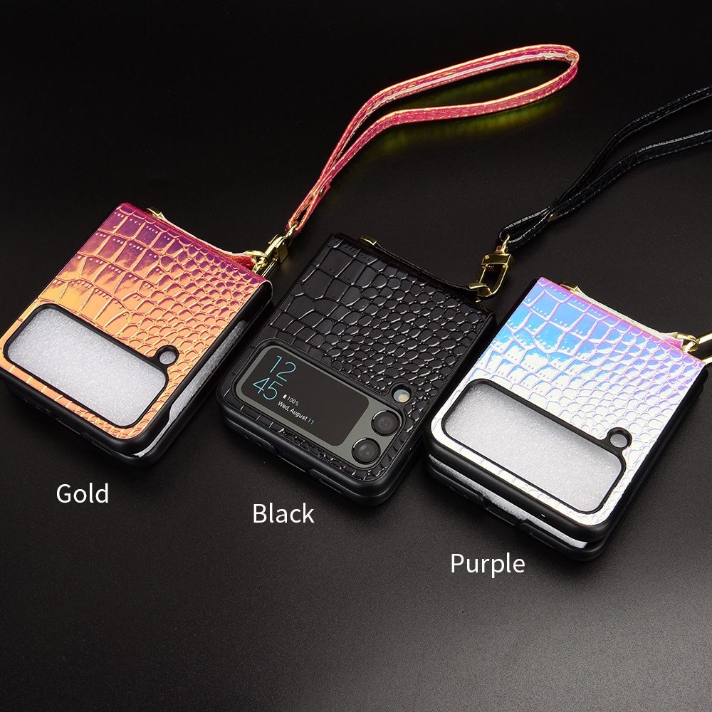 Ốp Điện Thoại Sáng Bóng Có Ngăn Đựng Thẻ Và Dây Đeo Cho Samsung Galaxy Z FLIP 4 3
