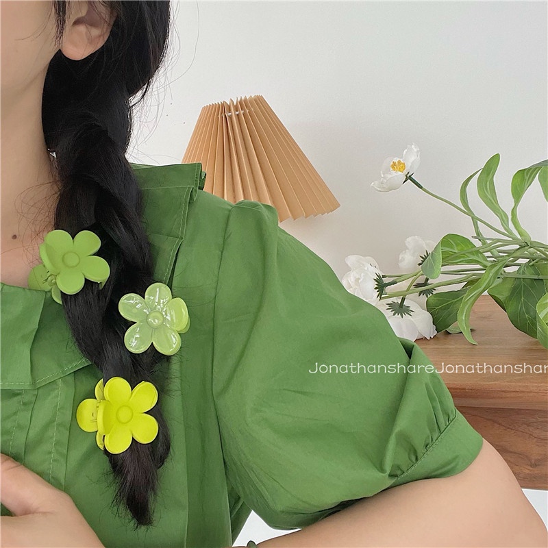 Kẹp Tóc Hình Hoa Mini Màu Xanh Lá Thời Trang Cho Nữ